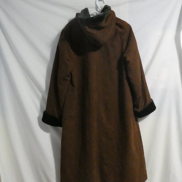 JONES NEW YORK | medium | Long Brown Button-Up Closure Hooded Coat - Picture 3 of 16